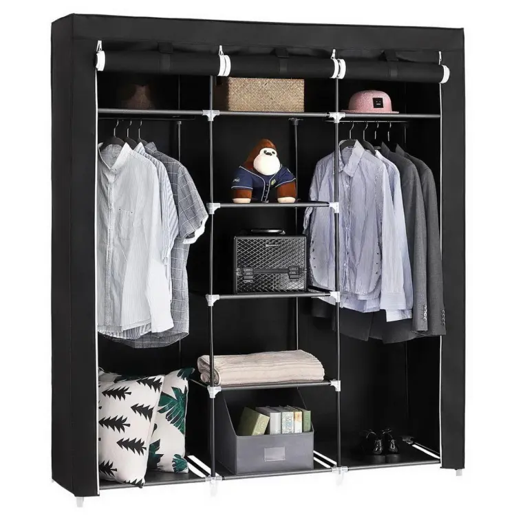 Fancy and Portable Foldable Almirah Wardrobe with 6 Cabinet and 2 Long Shelves Clothes Organizer